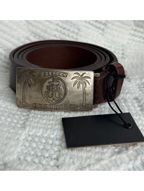 DSQUARED2 Brown Leather Belt Palm Tree Metal Buckle Size L NEW